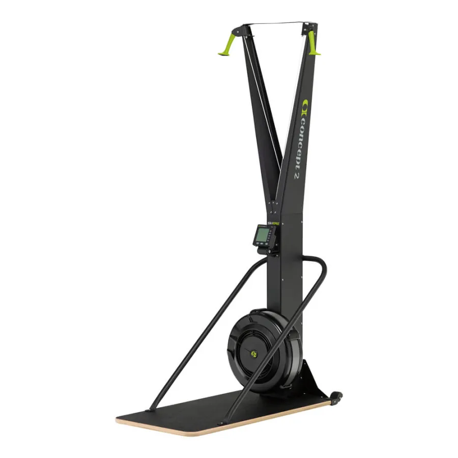 Concept2 SkiErg stakmaskin med golvplattform, sedd snett från sidan