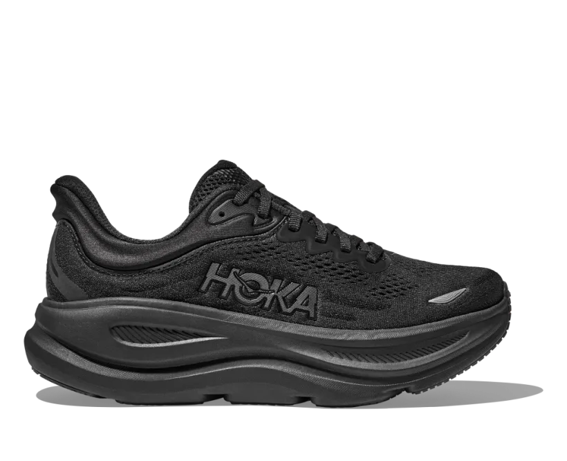 Hoka Bondi 9 i svart, sidovy med hög mellansula